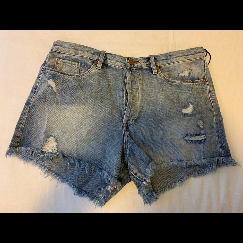 Distressed denim shorts